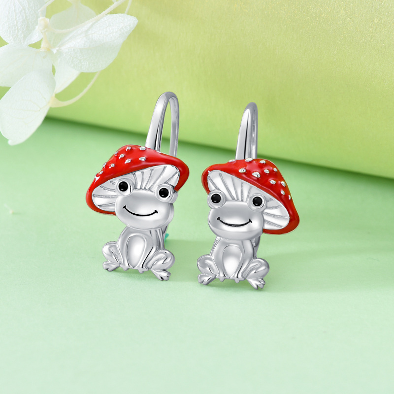 Brincos de alavanca em forma de cogumelo sapo de prata esterlina-3