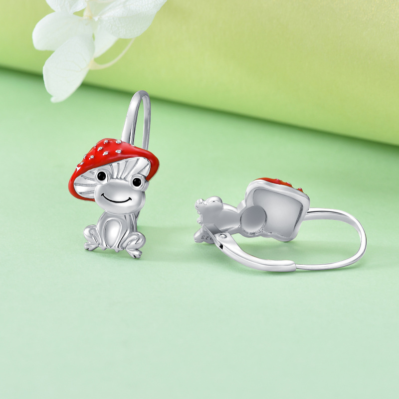 Brincos de alavanca em forma de cogumelo sapo de prata esterlina-4