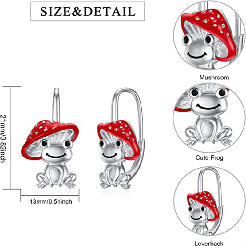Brincos de alavanca em forma de cogumelo sapo de prata esterlina-5