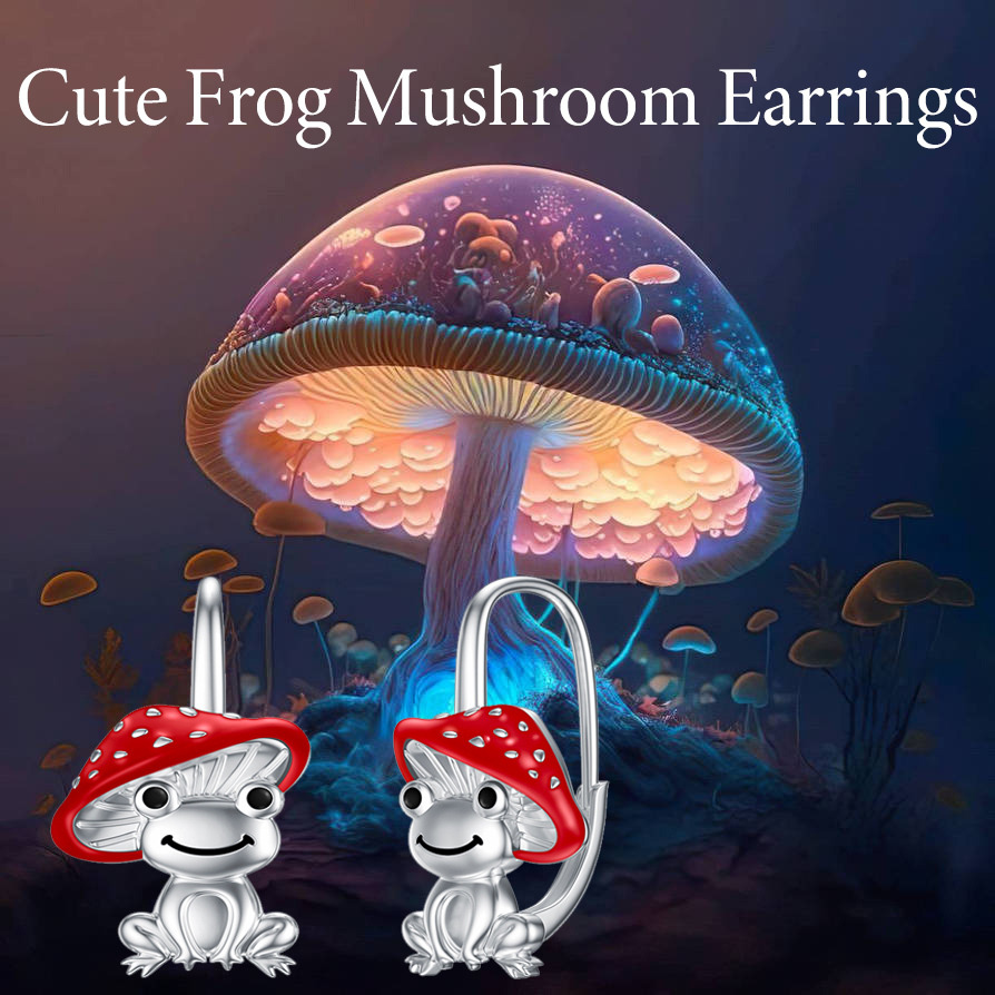 Sterling Silver Frog & Mushroom Lever-back Earrings-6