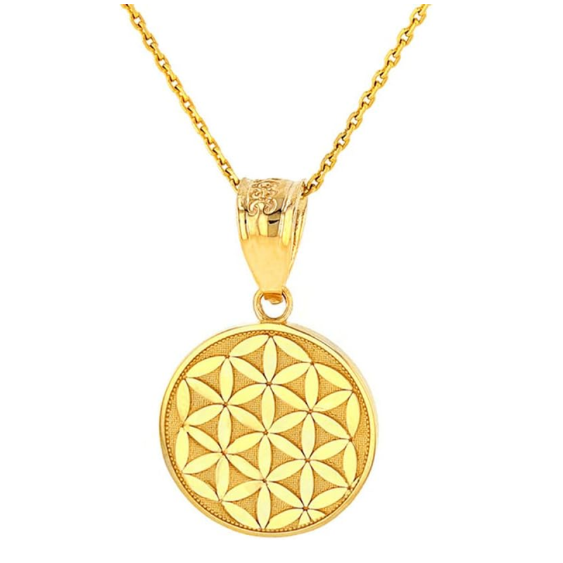 Zarte Halskette mit Anhänger „Blume des Lebens“ aus 14-karätigem Gelbgold (heilige Geometrie)-1