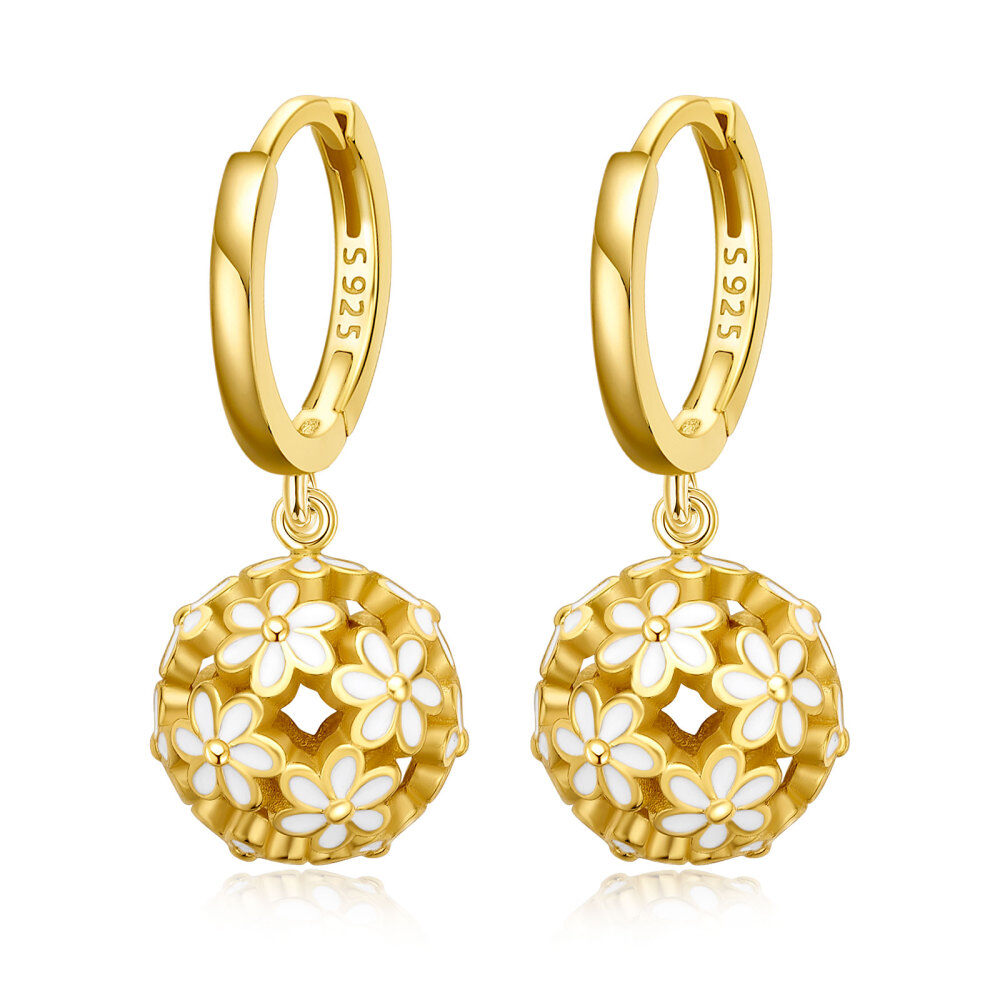 Gold Vermeil Flowers Circle Drop Earrings for Women-1