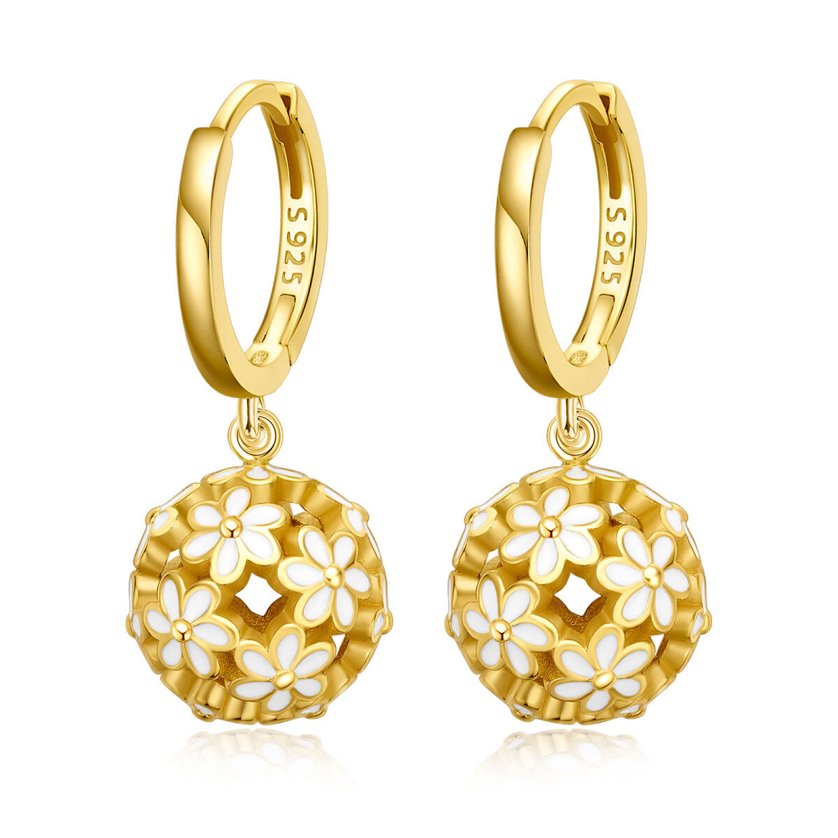 Pendientes colgantes circulares con flores de oro vermeil para mujer-1