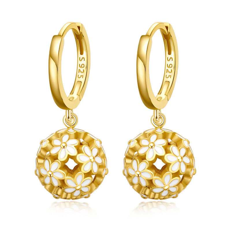 Brincos de gota de círculo de flores de vermeil de ouro para mulheres-4