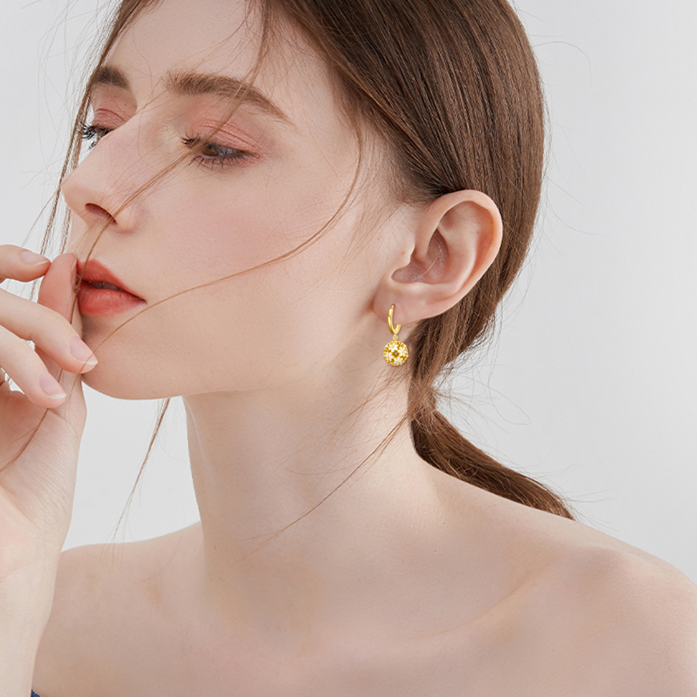 Gold Vermeil Flowers Circle Drop Earrings for Women-2
