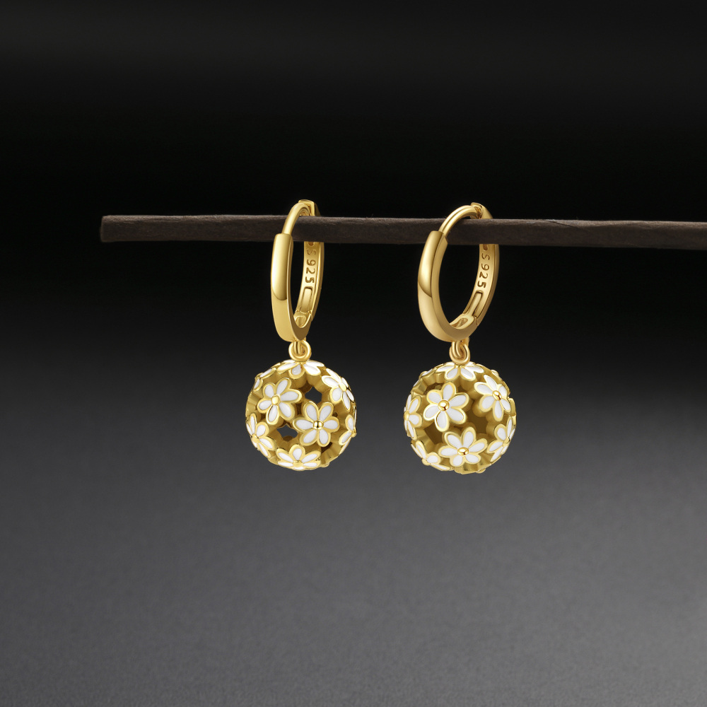 Gold Vermeil Flowers Circle Drop Earrings for Women-3