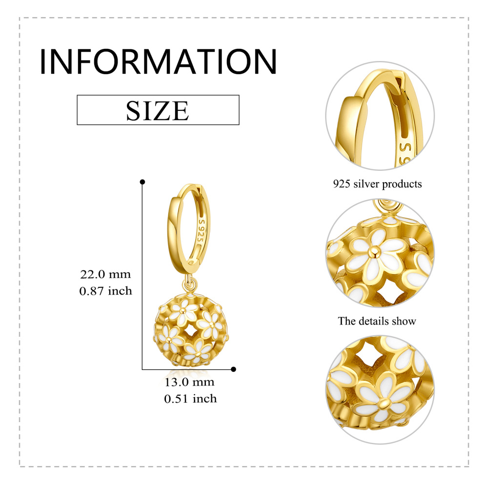 Gold Vermeil Flowers Circle Drop Earrings for Women-5