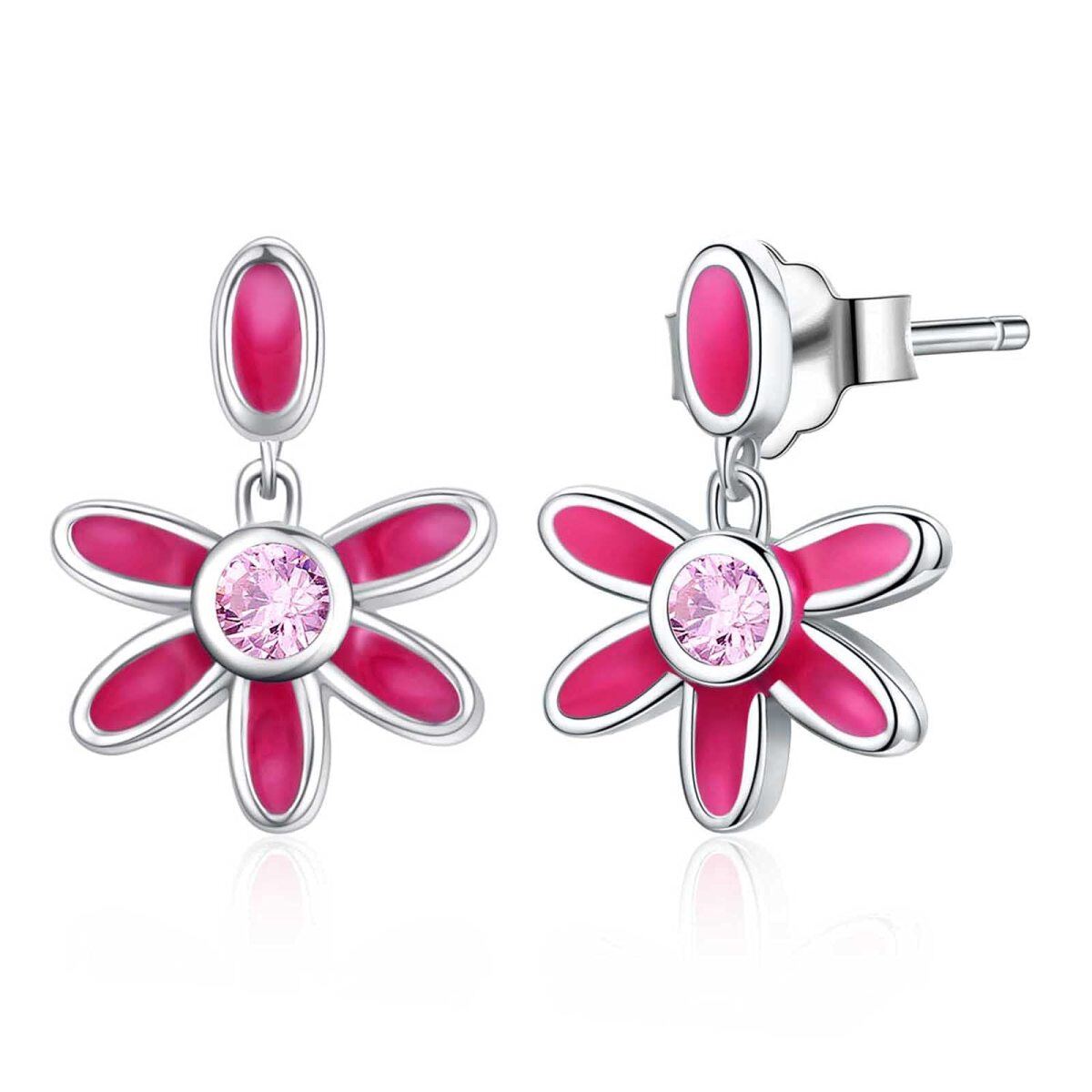 Boucles d'oreilles pendantes en argent sterling et oxyde de zirconium en forme de marguerite-1