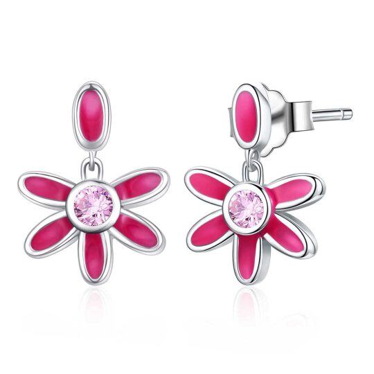 Boucles d'oreilles pendantes en argent sterling et oxyde de zirconium en forme de marguerite