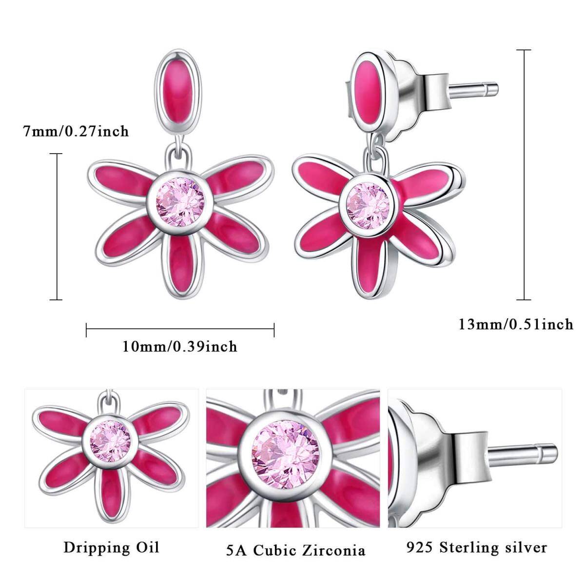 Sterling Silver Cubic Zirconia Daisy Drop Earrings-5