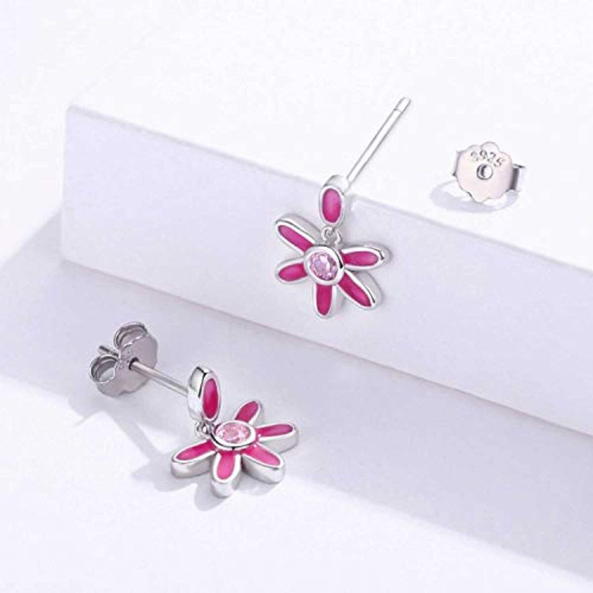 Sterling Silver Cubic Zirconia Daisy Drop Earrings-4