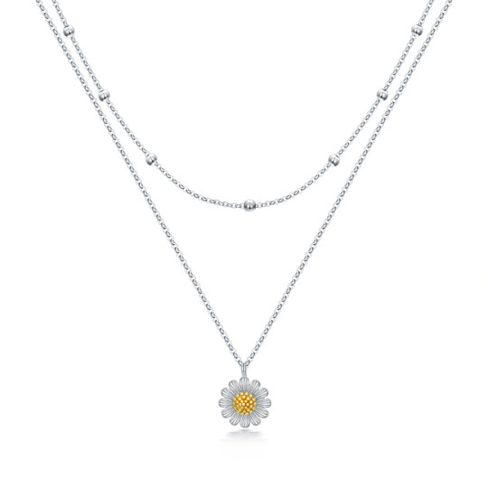 Sterling Silver Two-tone Sunflower Layered Necklace for Women