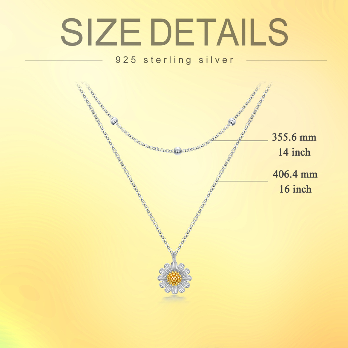 Sterling Silver Two-tone Sunflower Layered Necklace for Women-4