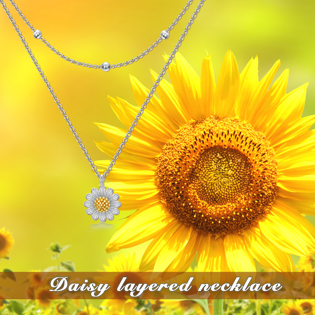 Sterling Silver Two-tone Sunflower Layered Necklace for Women-5