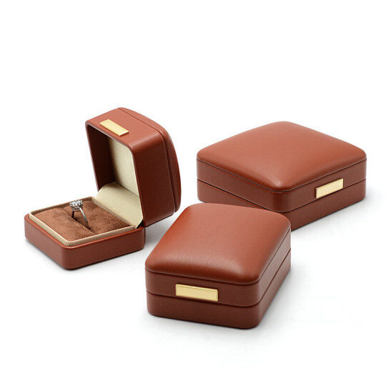 Dark Khaki Leather Ring Jewelry Gift Box（Does not include jewelry inside）
