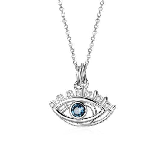 Sterling Silver Blue Crystal Evil Eye Necklace for Women Men