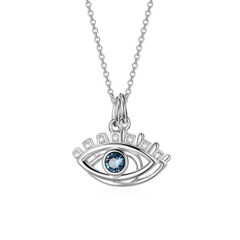 Sterling Silver Blue Crystal Evil Eye Necklace for Women Men-1
