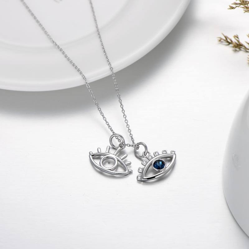 Sterling Silver Blue Crystal Evil Eye Necklace for Women Men-3