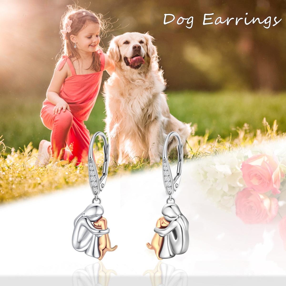 Sterling Silver Two-tone Dog Lever-back Earrings-6