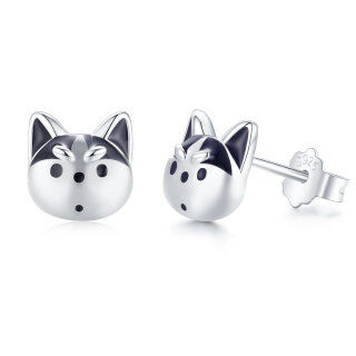 Sterling Silver Dog Stud Earrings-26