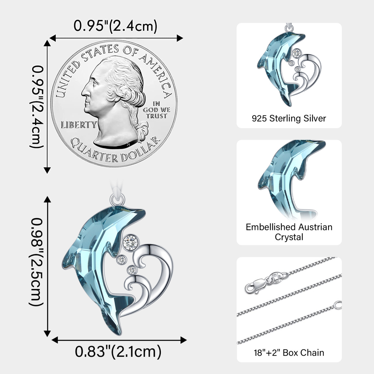 Halskette mit Delfin-Wellen-Anhänger aus Sterlingsilber mit Kristallen für Damen-4