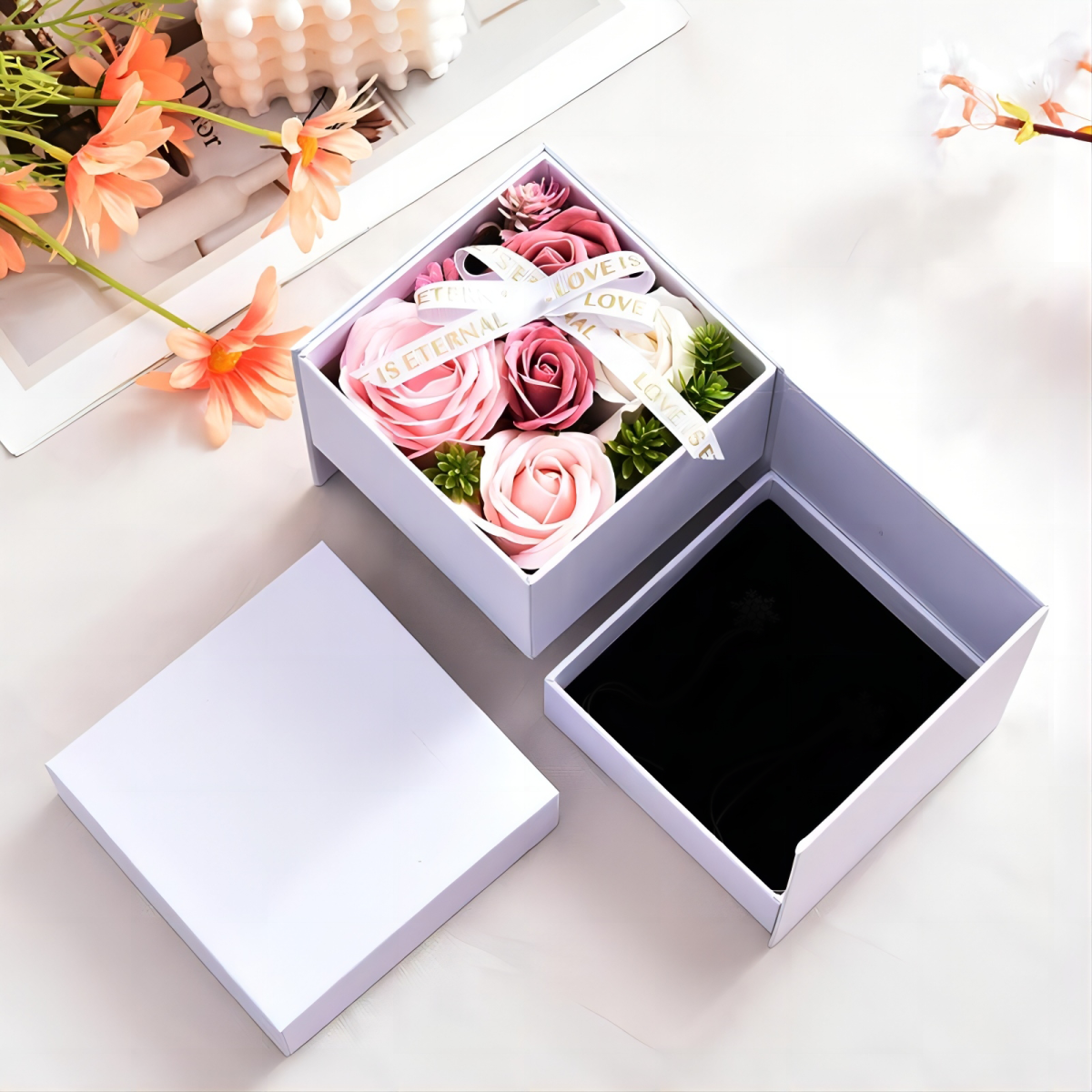 Double-Layer Suprise Everlasting Flower Jewelry Gift Box for Women-1