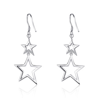 Double Star Zircon Sterling Silver Drop Dangle Earrings Party Gifts for Women Girls-53