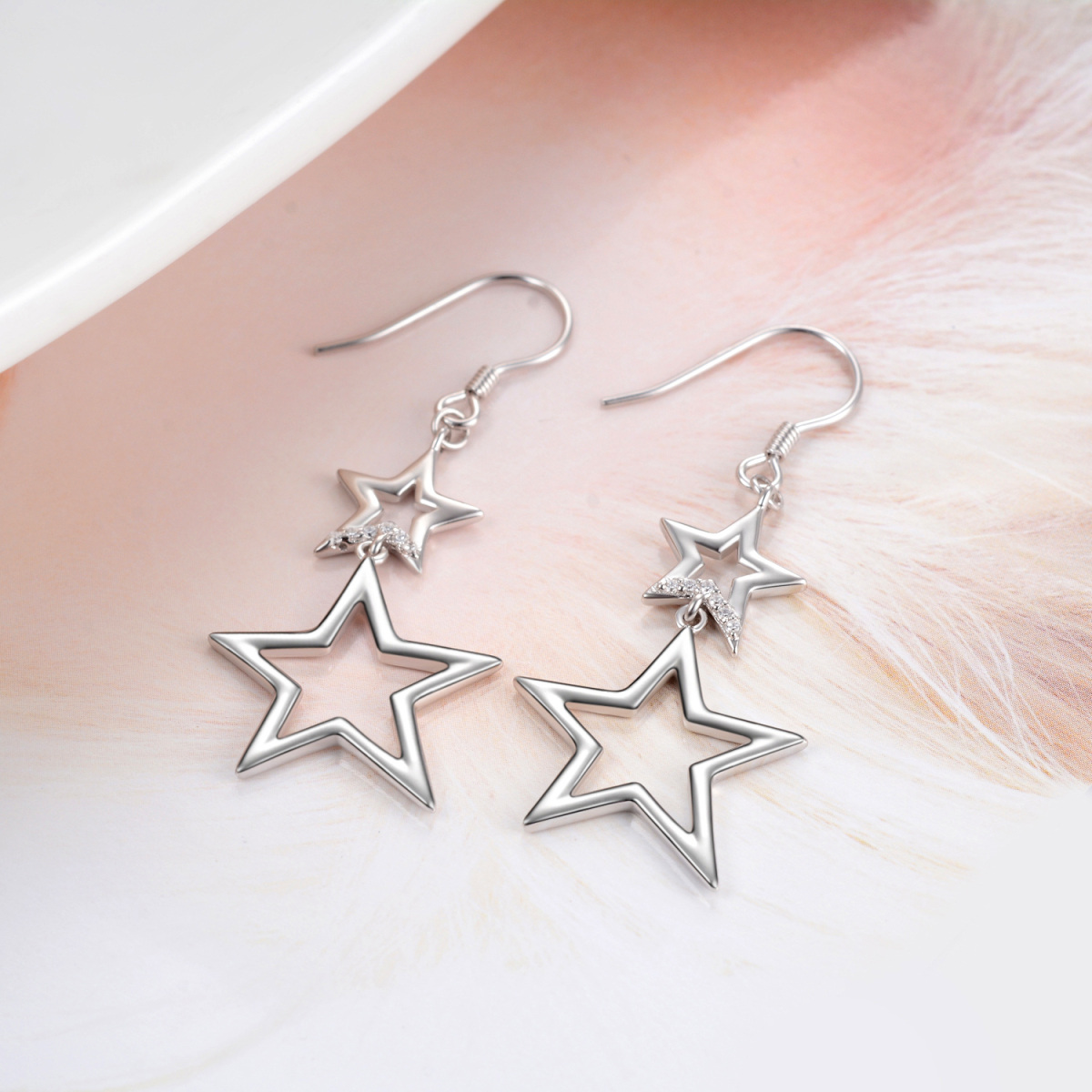 Doppelstern-Zirkon-Ohrhänger aus Sterlingsilber, Party-Geschenke für Frauen und Mädchen-4