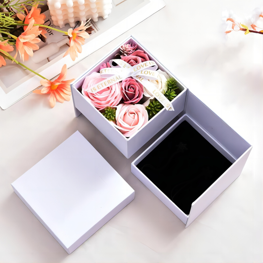 Coffret cadeau surprise à double couche pour bijoux et fleurs éternelles pour femme