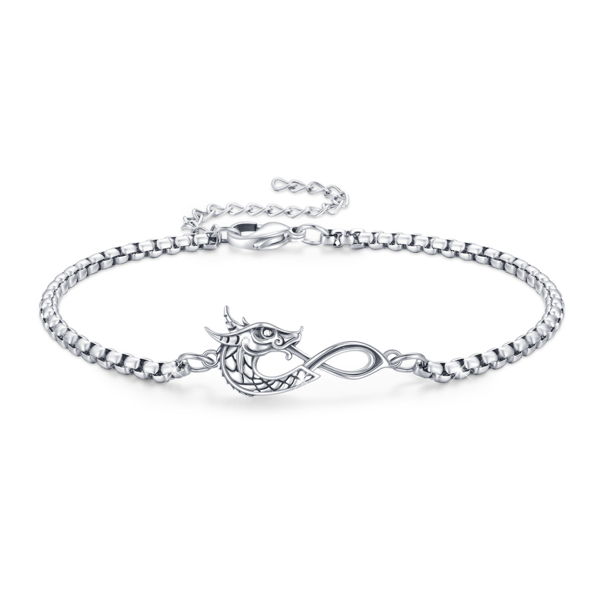 Pulsera de plata de ley con símbolo de infinito y dragón para mujeres y hombres-1