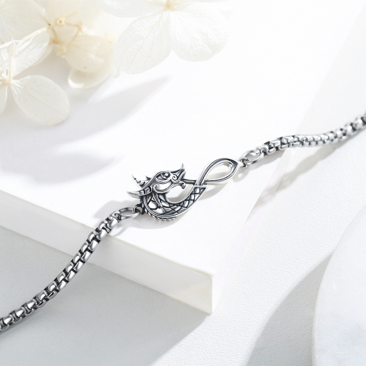 Pulsera de plata de ley con símbolo de infinito y dragón para mujeres y hombres-4