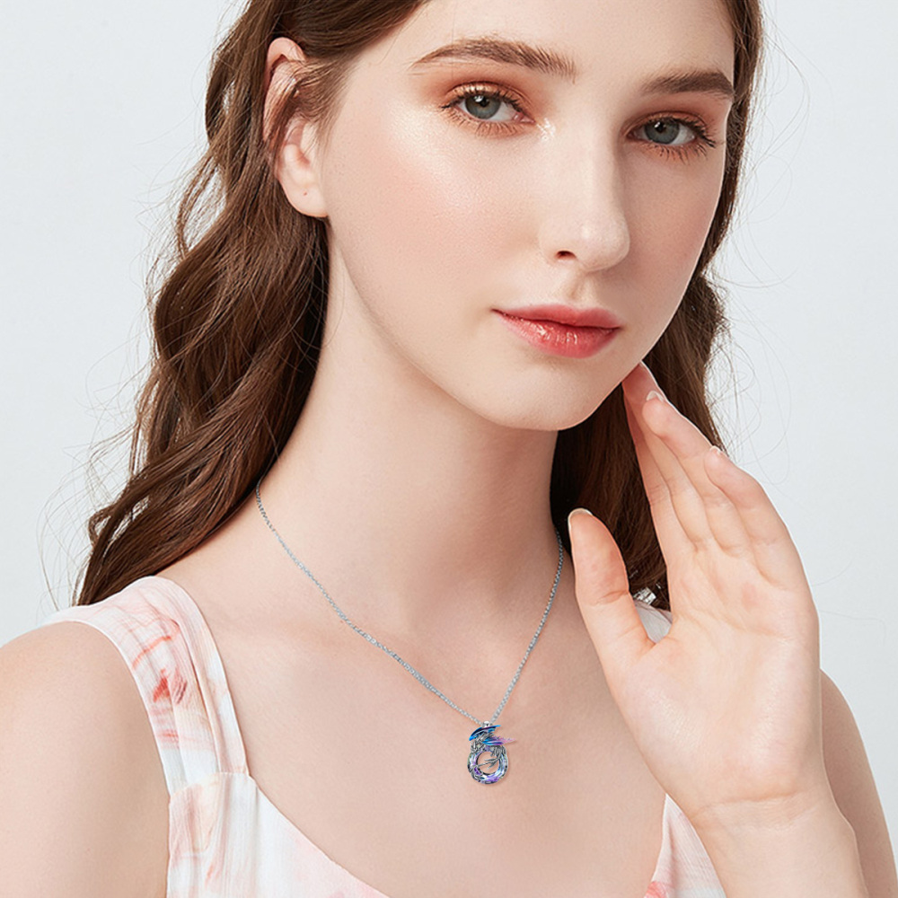 Sterling Silver Dragon Crystal Pendant Necklace-2