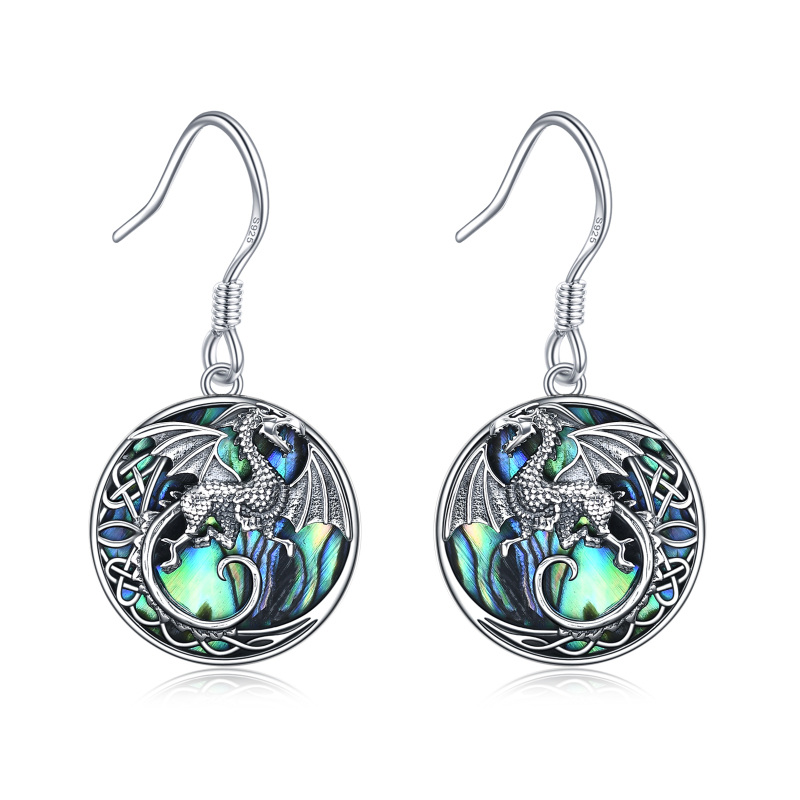 Sterling Silver Abalone Shellfish Dragon & Celtic Knot Drop Earrings-7