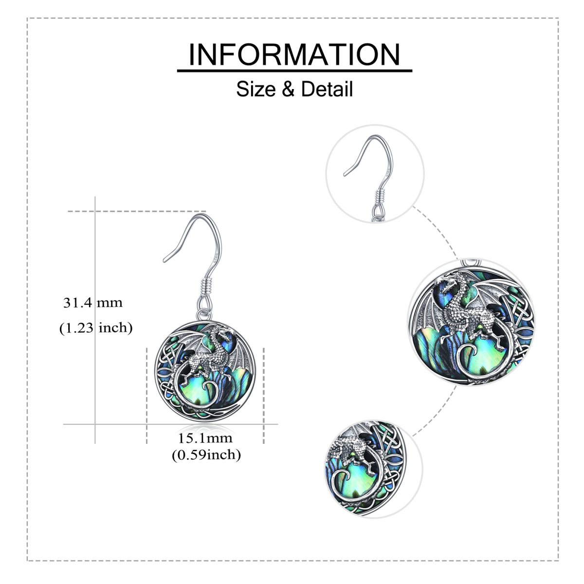 Sterling Silver Abalone Shellfish Dragon & Celtic Knot Drop Earrings-5