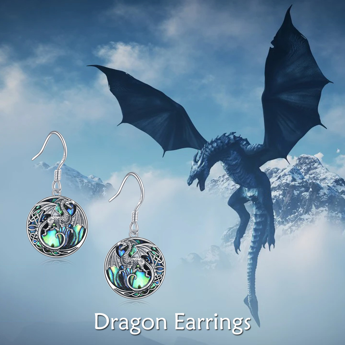 Sterling Silver Abalone Shellfish Dragon & Celtic Knot Drop Earrings-6