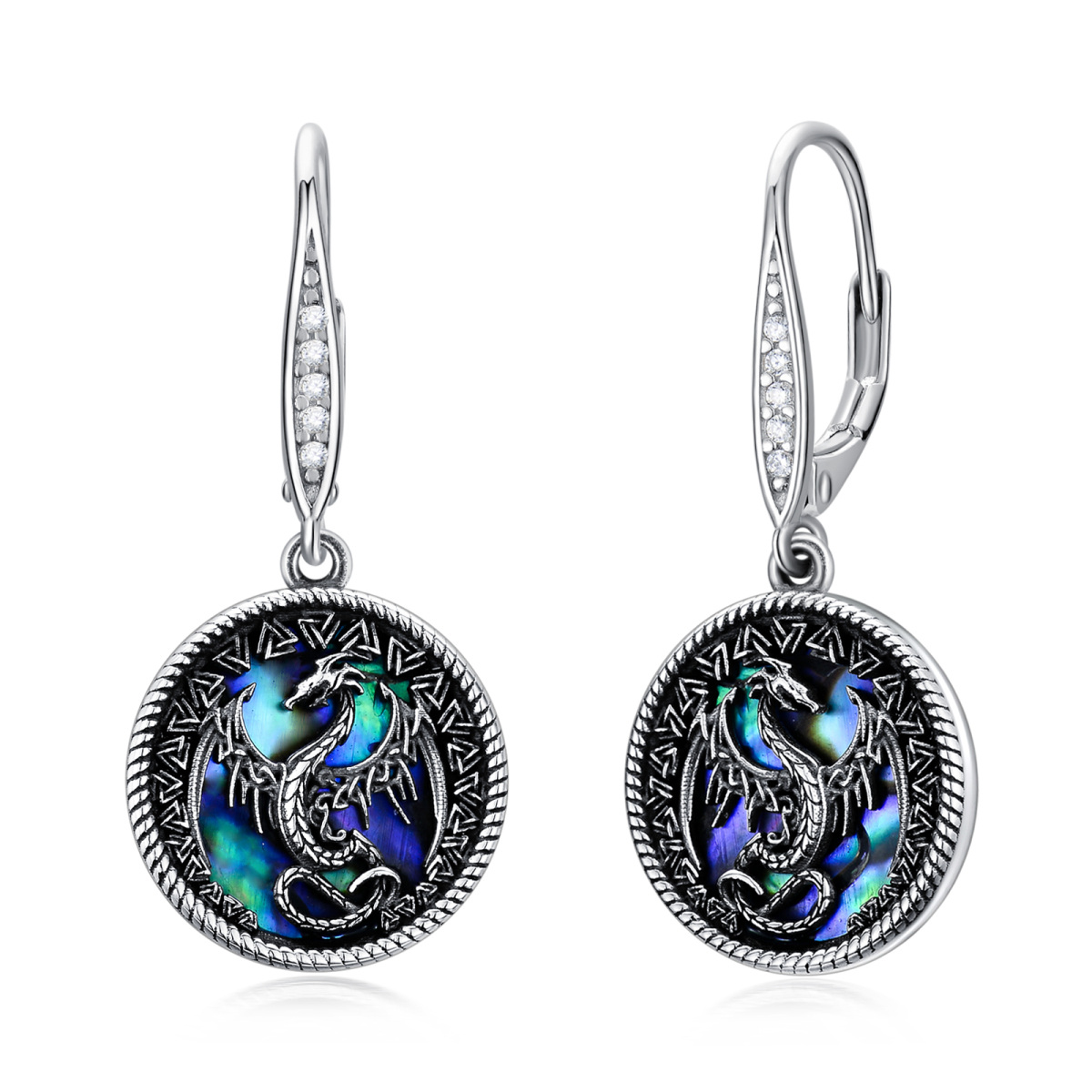 Boucles d'oreilles à levier en argent sterling avec coquillages et dragons-1