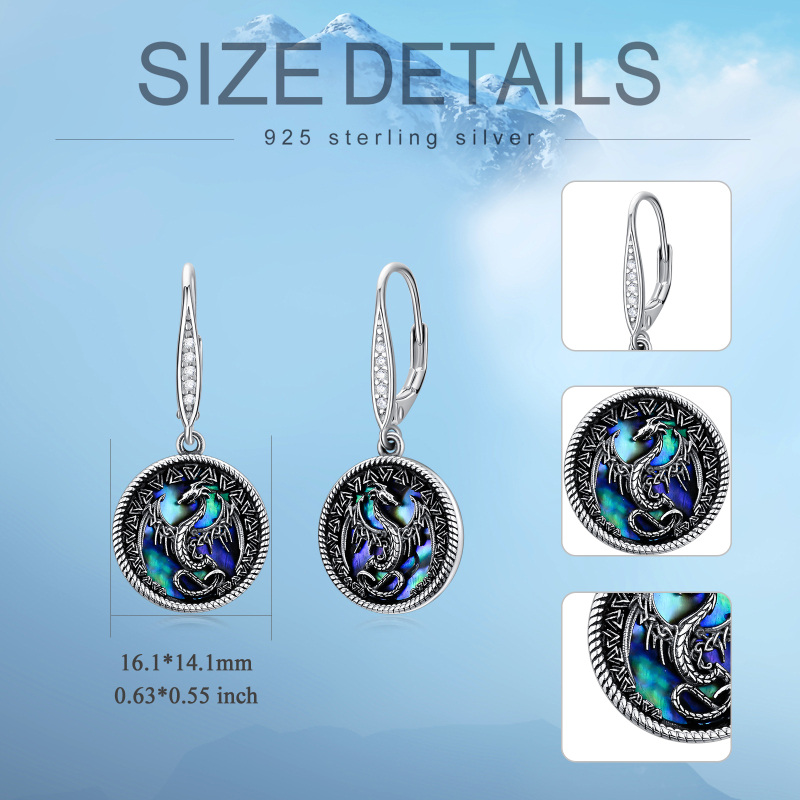 Orecchini a leva in argento sterling con drago e conchiglia di abalone-4