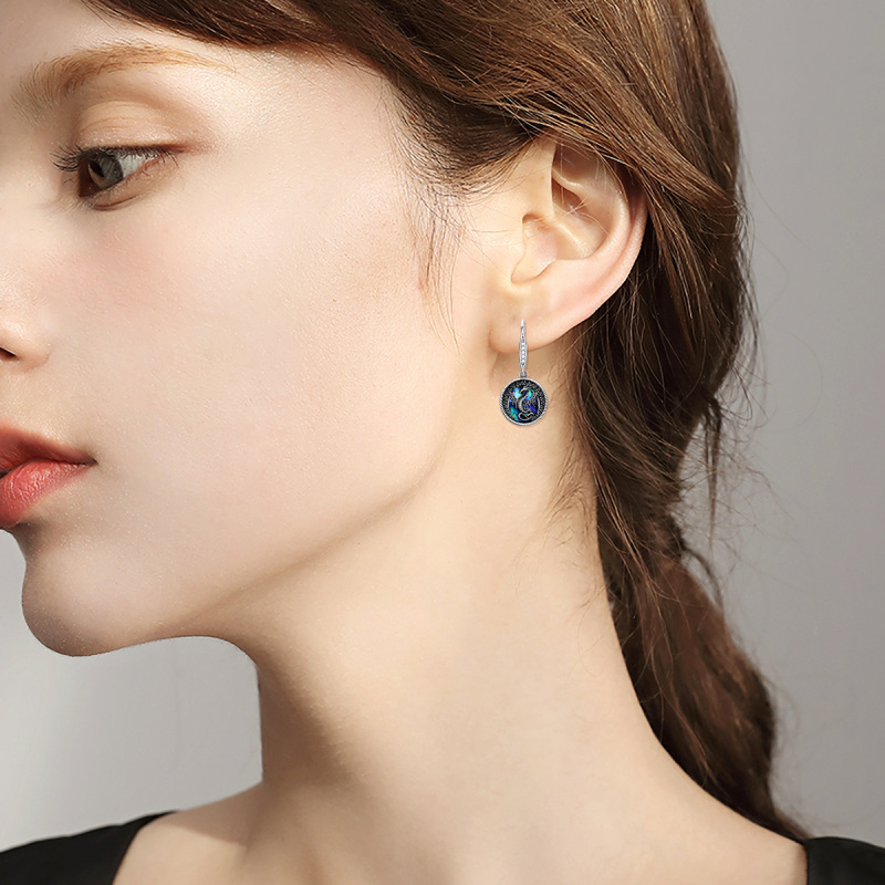 Orecchini a leva in argento sterling con drago e conchiglia di abalone-2