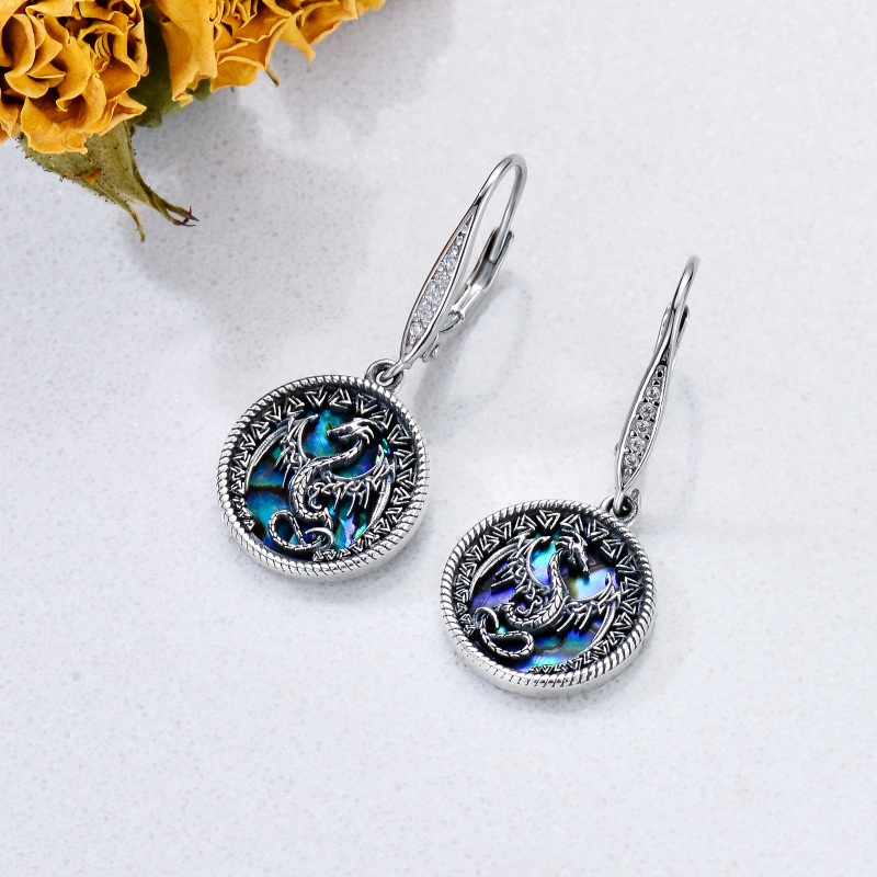 Orecchini a leva in argento sterling con drago e conchiglia di abalone-3