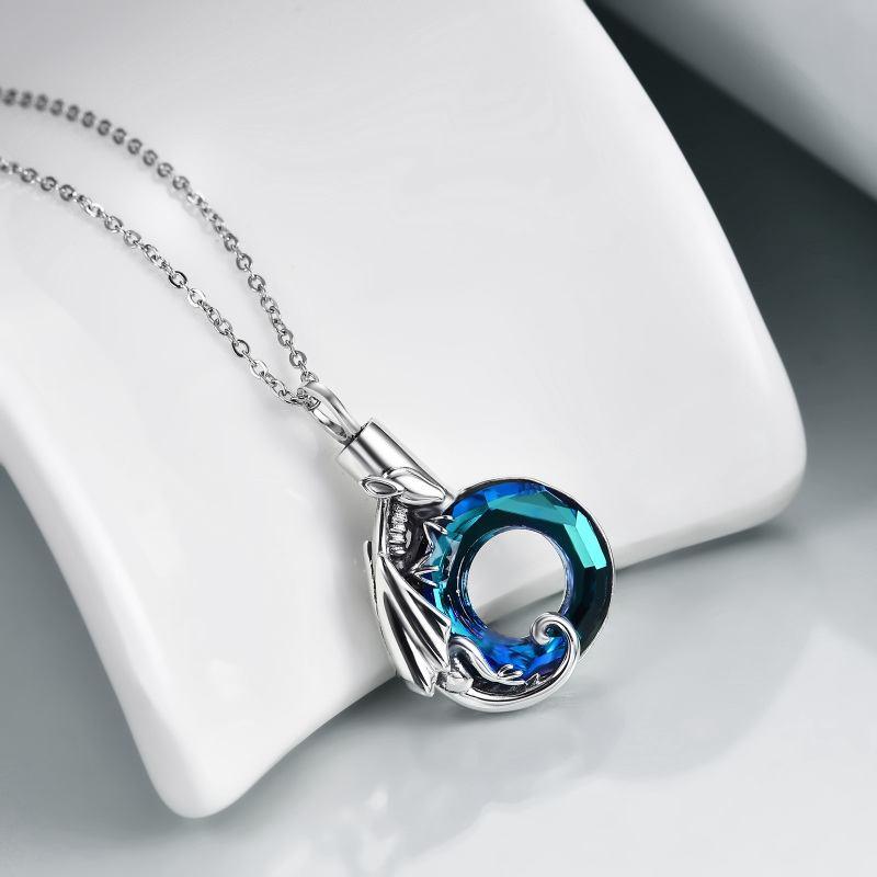 Sterling Silver Crystal Dragon Urn Necklace for Ashes for Women-4