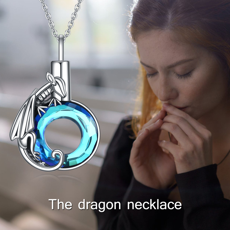 Sterling Silver Crystal Dragon Urn Necklace for Ashes for Women-6