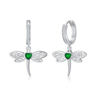 Sterling Silver Green Heart Shaped Cubic Zirconia Dragonfly & Celtic Knot Drop Earrings-6
