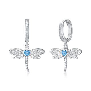 Sterling Silver Blue Heart Shaped Cubic Zirconia Dragonfly & Celtic Knot Drop Earrings-35