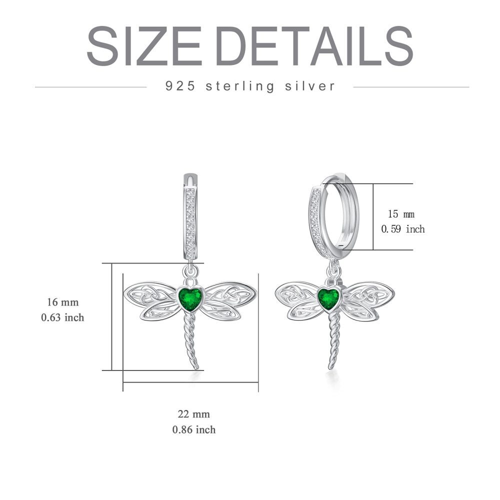 Ohrhänger aus Sterlingsilber mit keltischem Knoten und Libelle in Herzform, grün, Zirkonia-4