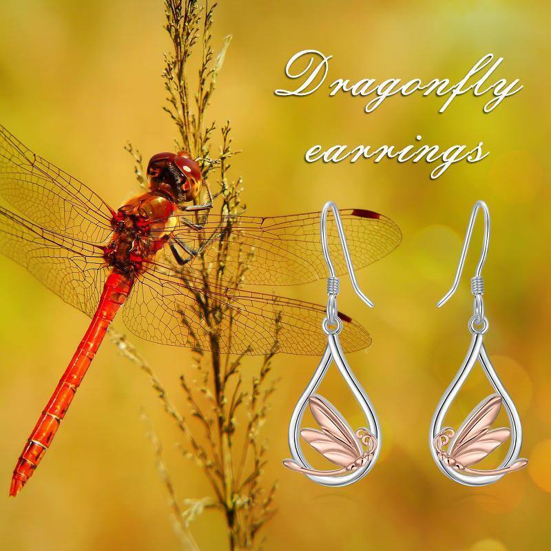 Sterling Silver Two-tone Dragonfly Drop Earrings-6