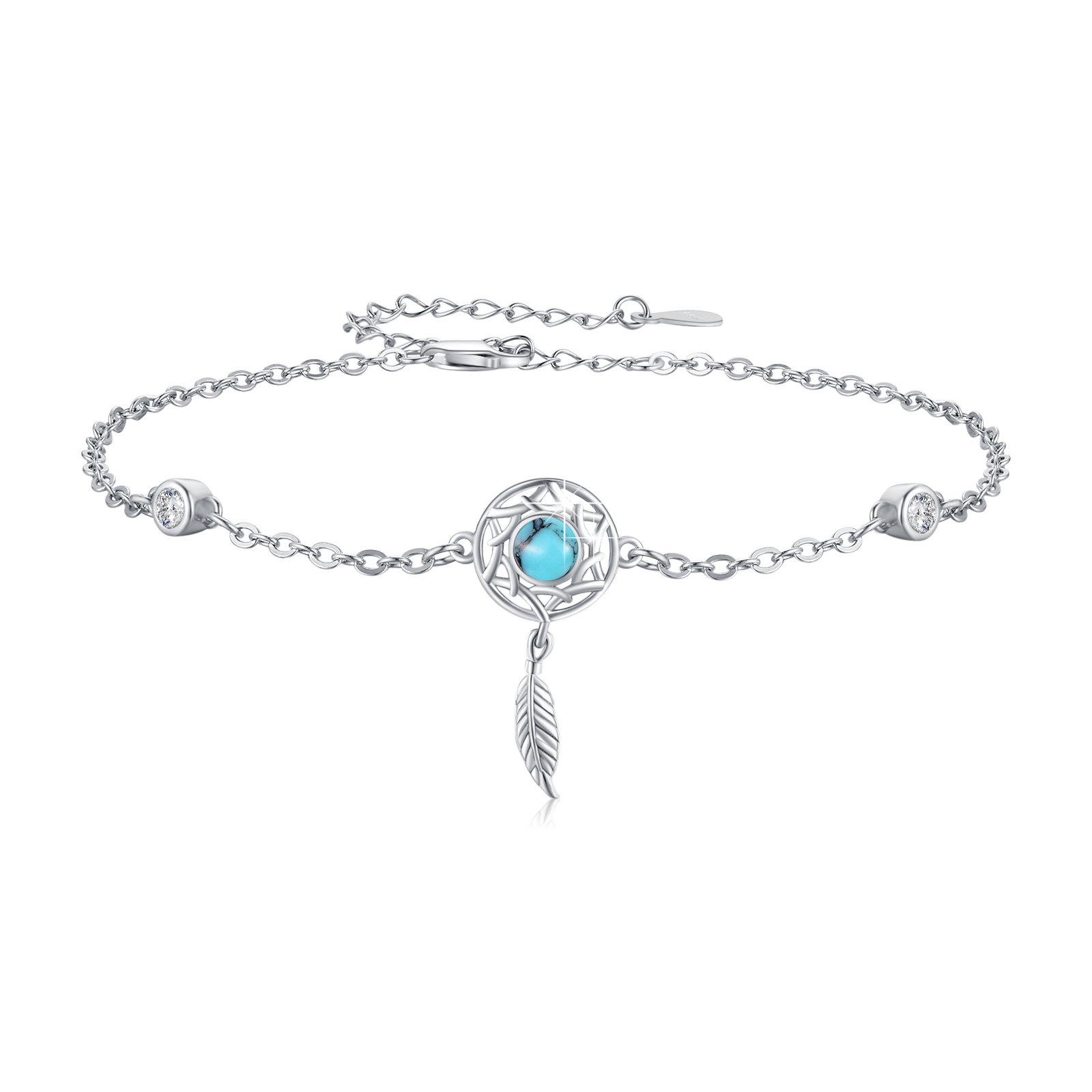 Bracciale Acchiappasogni In Argento Sterling 925 Per Donna – Regolabile 7+2 Pollici, Con Pietra Di Luna Turchese, Gioiello Etnico