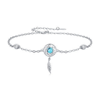 Sterling Silver Cubic Zirconia & Turquoise Dream Catcher Charm Bracelet-48