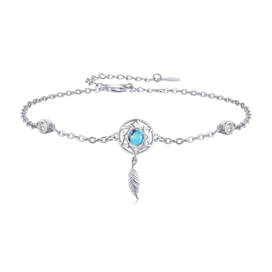 Sterling Silver Cubic Zirconia & Turquoise Dream Catcher Charm Bracelet