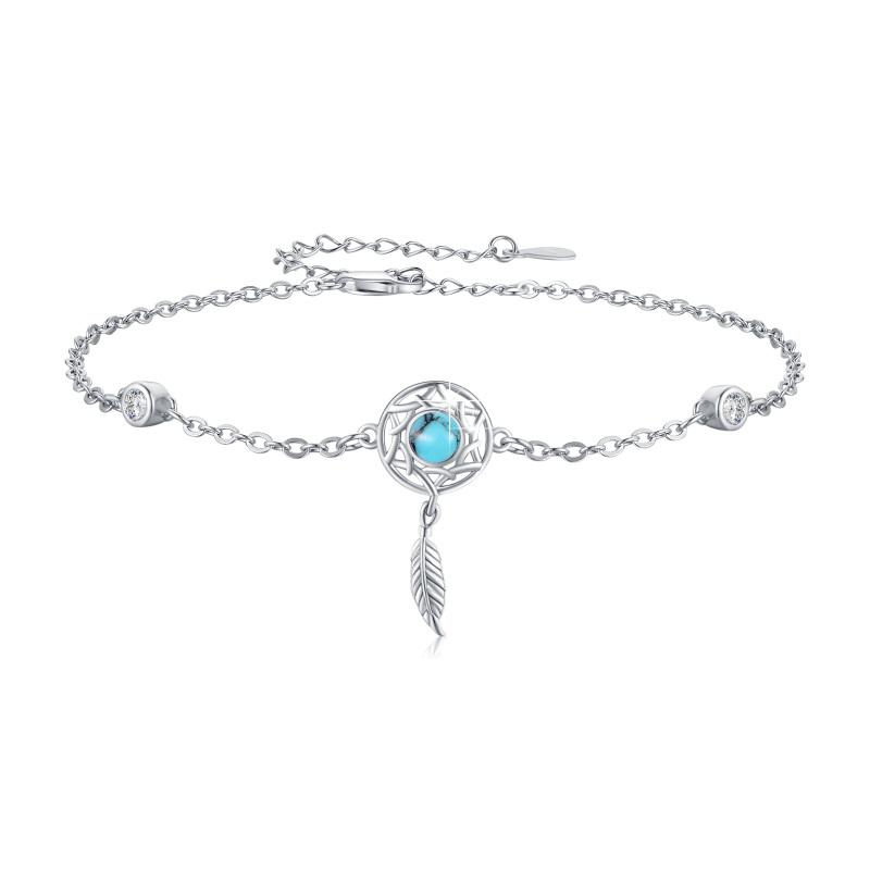 Sterling Silver Cubic Zirconia & Turquoise Dream Catcher Charm Bracelet-13
