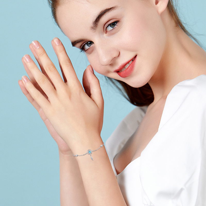 Sterling Silver Cubic Zirconia & Turquoise Dream Catcher Charm Bracelet-4